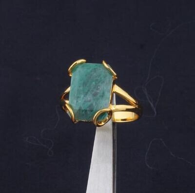 Emerald Gemstone Brass Ring, 22k Gold Plated Ring, Emerald Stone Ring, Boho Ring, Dainty Ring, Handmade Emerald Gemstone Women Ring Gift