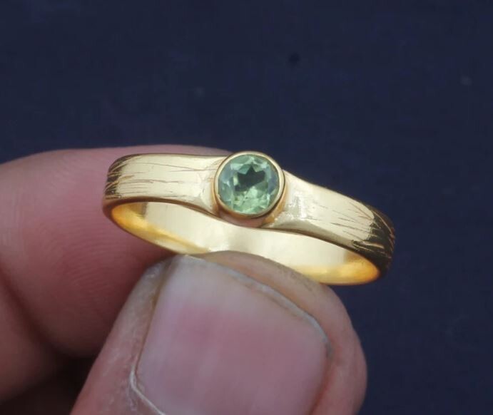 Peridot Gemstone Brass Ring, Handmade Ring, Statement Ring, 22k Gold Plated Ring, Handmade Boho Ring, Dainty Ring, Women Ring, Gift For Her