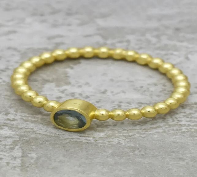 Blue Topaz Gemstone Ring, Handmade Ring, Statement Ring, 22k Gold Plated Ring, Handmade Vintage Ring, Dainty Ring, Women Ring, Gift For Her