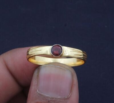 Red Garnet Gemstone Brass Ring, Statement Ring, 18k Gold Plated Ring, Vintage Ring Handmade Boho Ring, Dainty Ring, Women Ring, Gift For Her