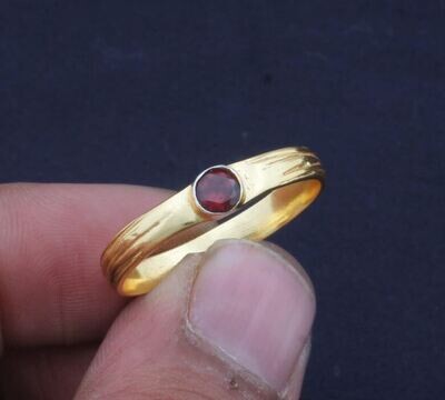 Red Garnet Gemstone Brass Ring, Statement Ring, 18k Gold Plated Ring, Vintage Ring Handmade Boho Ring, Dainty Ring, Women Ring, Gift For Her