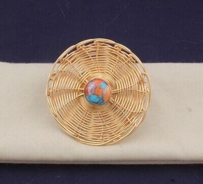 Oyster Copper Turquoise Gemstone Brass Ring, Weave A Basket Gold Ring, 18k Gold Plated Ring, Vintage Ring Handmade Boho Ring, Gift For Her