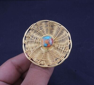 Oyster Copper Turquoise Gemstone Brass Ring, Weave A Basket Gold Ring, 18k Gold Plated Ring, Vintage Ring Handmade Boho Ring, Gift For Her