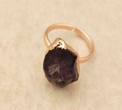 Raw Amethyst Ring, Electroplated Copper Stacking Ring, February Birthstone Ring, Amethyst Ring, Raw Gemstone Jewelry, Present For Women