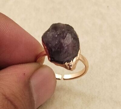 Raw Amethyst Ring, Electroplated Copper Stacking Ring, February Birthstone Ring, Amethyst Ring, Raw Gemstone Jewelry, Present For Women