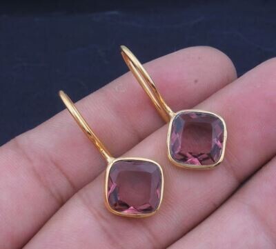 Ruby Lite Quartz 22k Gold Plated Ruby Lite Gemstone Earring For Her, Gold Plated Brass Earrings, Handmade Earrings For Women Jewelry Gift