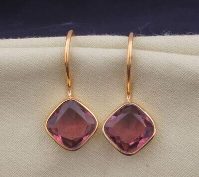 Ruby Lite Quartz 22k Gold Plated Ruby Lite Gemstone Earring For Her, Gold Plated Brass Earrings, Handmade Earrings For Women Jewelry Gift
