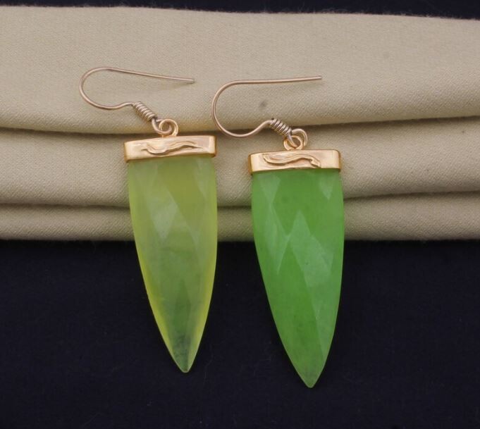 Green Jade 22k Gold Plated For Women, Green Jade Dagger Gemstone Earring For Her, Gold Plated Gemstone Earrings, Handmade Earrings For Women