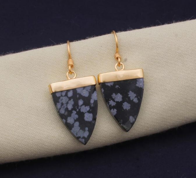 Snowflake 18k Gold Plated For Women, Snowflake Gemstone Earring For Her, Gold Plated Snowflake Earrings, Handmade Earrings For Women Jewelry