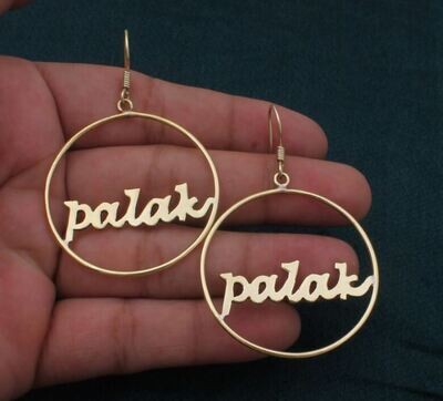 Personalized Name Earrings, 18k Gold Plated Circle Big Nameplate Earring Women Daughter Wife Name Earring Gift For Her, Handmade Earring