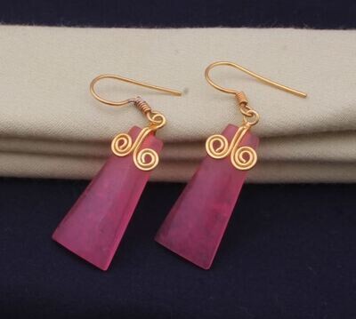 Spiral 22k Gold Plated For Women, Pink Jade Gemstone Earring For Her, Gold Plated Pink Jade Earrings, Handmade Earrings For Women Jewelry