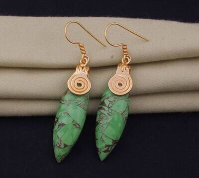 Green Copper Turquoise Stone Earring, 18k Gold Plated For Women, Marquise Gemstone Earring For Her, Handmade Women Earrings For Wife