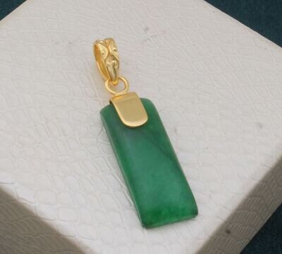 Rectangle Green Jade Pendant, Gemstone Pendant, 18K Gold Plated Pendant, Birthstone Pendant, Statement Brass Pendant Best Gift Idea For Her