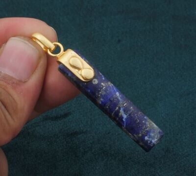 Rectangle Bar Long Gemstone Pendant, 18K Gold Plated Pendant, Lapis Lazuli Birthstone Pendant, Statement Brass Pendant Best Gift For Her