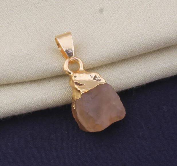 Citrine Raw Cap Charm Pendant, Electroplated Raw Pendant, Birthstone Pendant Charm, 22K Gold Plated Pendant, Birthstone Pendant For Women