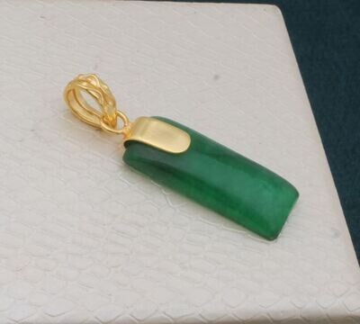 Rectangle Green Jade Pendant, Gemstone Pendant, 18K Gold Plated Pendant, Birthstone Pendant, Statement Brass Pendant Best Gift Idea For Her