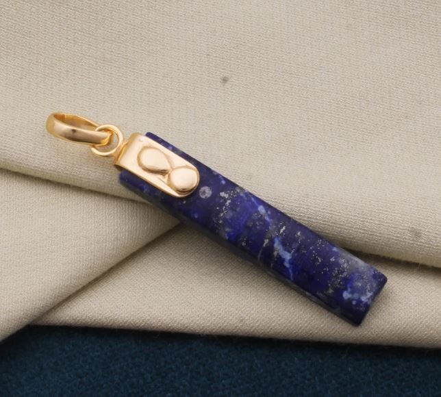 Rectangle Bar Long Gemstone Pendant, 18K Gold Plated Pendant, Lapis Lazuli Birthstone Pendant, Statement Brass Pendant Best Gift For Her