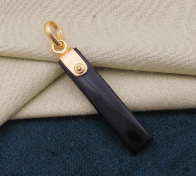 Rectangle Bar Long Gemstone Pendant, 22K Gold Plated Pendant, Black Onyx Birthstone Pendant, Statement Brass Pendant Best Gift For Women
