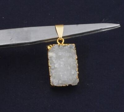 Raw White Druzy Gemstone Pendant, Electroplated Raw Pendant, Rectangle Crystal Necklace, Birthstone Gift Pendant, Raw Gemstone Pendant