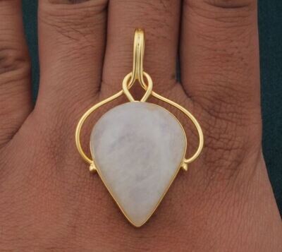 Moonstone Rainbow Wire Pendant, Natural Gemstone Pendant, 18K Gold Plated Pendant, Birthstone Pendant, Statement Pendant, Best Gift Idea