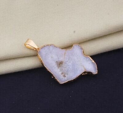 Large Raw White Druzy Gemstone Pendant, Electroplated Raw Pendant, Raw Crystal Necklace, Birthstone Gift Pendant, Raw Gemstone Pendant