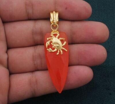 Orange Jade Gemstone Pendant, True Crabs Pendant, 18K Gold Plated Pendant, Birthday Pendant, Statement Pendant, Best Gift Idea