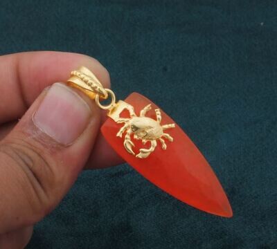 Orange Jade Gemstone Pendant, True Crabs Pendant, 18K Gold Plated Pendant, Birthday Pendant, Statement Pendant, Best Gift Idea