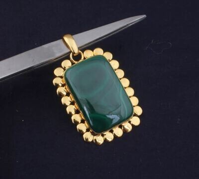 Malachite Gemstone Pendant, Malachite Rectangle Bar Shape Stone Pendant, 22K Gold Plated Pendant, Birthstone Pendant, Statement Pendant Gift