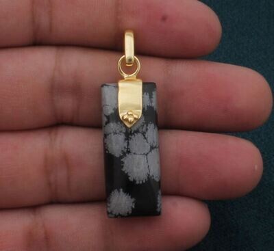 Snowflake Rectangle Bar Pendant, Gemstone Pendant, 18K Gold Plated Pendant, Birthday Pendant, Statement Brass Pendant Best Gift Idea For Her