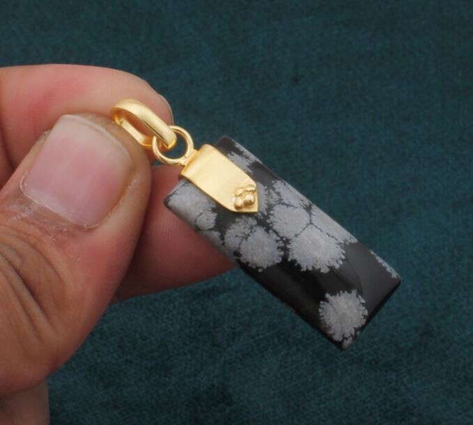 Snowflake Rectangle Bar Pendant, Gemstone Pendant, 18K Gold Plated Pendant, Birthday Pendant, Statement Brass Pendant Best Gift Idea For Her