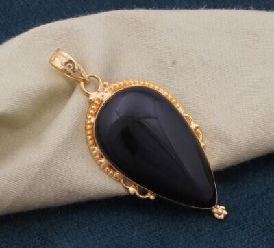 Black Onyx Gemstone Pendant, Onyx Pear Shape Stone Pendant, 18K Gold Plated Pendant, Birthstone Pendant, Statement Pendant, Best Gift Idea
