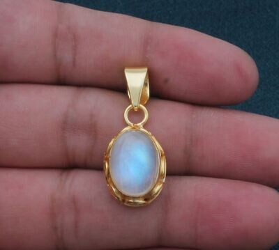 Rainbow Moonstone Brass Pendant, Natural Stone Pendant, 18K Gold Plated Pendant, Birthstone Pendant, Statement Pendant, Best Gift Idea
