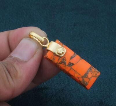 Orange Copper Turquoise Rectangle Bar Shape Gemstone Pendant, 18K Gold Plated Pendant, Birthday Gift Pendant, Gemstone Pendant, Best Gift