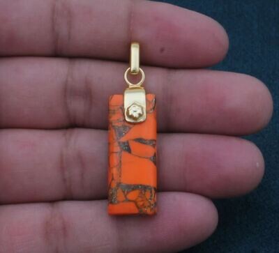 Orange Copper Turquoise Rectangle Bar Shape Gemstone Pendant, 18K Gold Plated Pendant, Birthday Gift Pendant, Gemstone Pendant, Best Gift