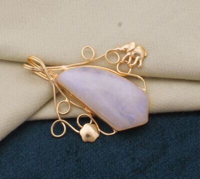 Natural Gemstone Pendant, 18K Gold Plated Pendant, Moonstone Rainbow Fancy Pendant, Moonstone Pendant, Statement Pendant, Best Gift Idea