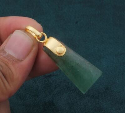 Green Cherry Quartz Pendant, Natural Stone Pendant, 18K Gold Plated Pendant, Birthstone Pendant, Statement Brass Pendant Gift Idea For Her