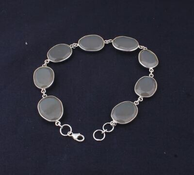 Solid 925 Sterling Silver Peach Moonstone Eight Free Shape Size Gemstones Bracelet For Women, Handmade Rose Cut Bezel Set Dainty Bracelet