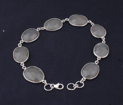 Solid 925 Sterling Silver Peach Moonstone Eight Free Shape Size Gemstones Bracelet For Women, Handmade Rose Cut Bezel Set Dainty Bracelet