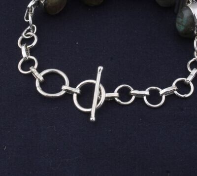 Solid 925 Sterling Silver Natural Labradorite Gemstones Adjustable Toggle Bracelet For Men Women, Handmade Oval Bohemian Bracelet Gifts Idea