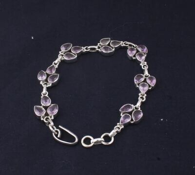 Solid 925 Sterling Silver Natural Amethyst Gemstones Bracelet For Women, Handmade Pear Cut Stone Bohemian Bracelet Birthstone Gifts For Her