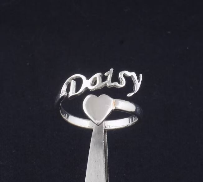 Custom Name Love Heart Adjustable Ring | Name Ring in Sterling Silver, Gold &amp; Rose Gold | Gift For Mom | Best Friend Gift | Bridesmaid Gift
