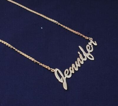 14K Gold plated Brass Jennifer Name Necklace, Personalized Jewelry, Gold Name Necklace, Nameplate Necklace, Mothers Day Gift Brass Necklace, Mom Gift