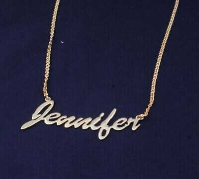 14K Gold plated Brass Jennifer Name Necklace, Personalized Jewelry, Gold Name Necklace, Nameplate Necklace, Mothers Day Gift Brass Necklace, Mom Gift