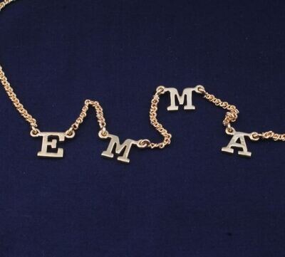 Handmade Custom Letter Necklace, 14K Gold plated Brass Name Necklace, Personalized Initial Name Jewelry, Name Jewelry Spaced Letter Necklace