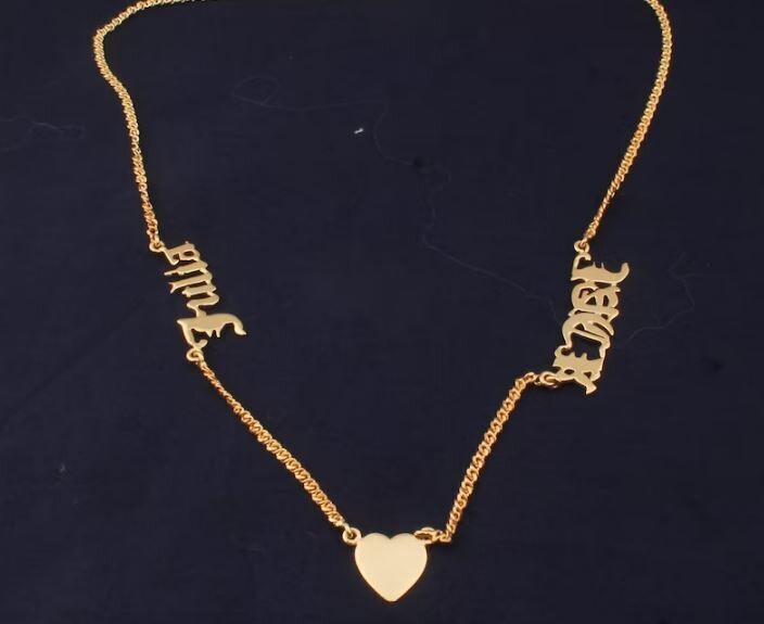 Two Name Necklace with Heart, Dainty Name Necklace, 14k Gold Plated Name Necklace, 2 names necklace, Personalized Jewelry, Mothers Day Gift