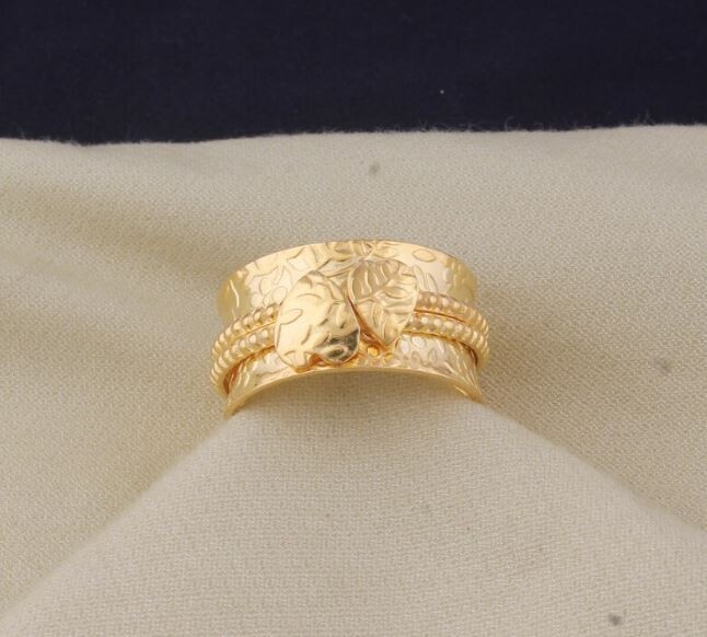 Two Love Heart Textured Wire Fidget Spinner Ring For Wedding, Handmade 14kt Gold, Rose Gold &amp; Sterling Silver Anxiety Ring Gifts Her Jewelry