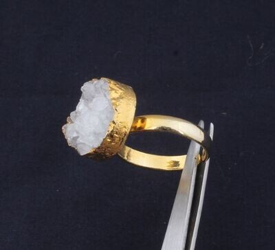White Druzy Ring, Electroplated Druzy Stone Ring, 14k Gold Plated Ring, Gemstone Ring, Statement Ring, Gemstone Handmade Ring, Gift For Her