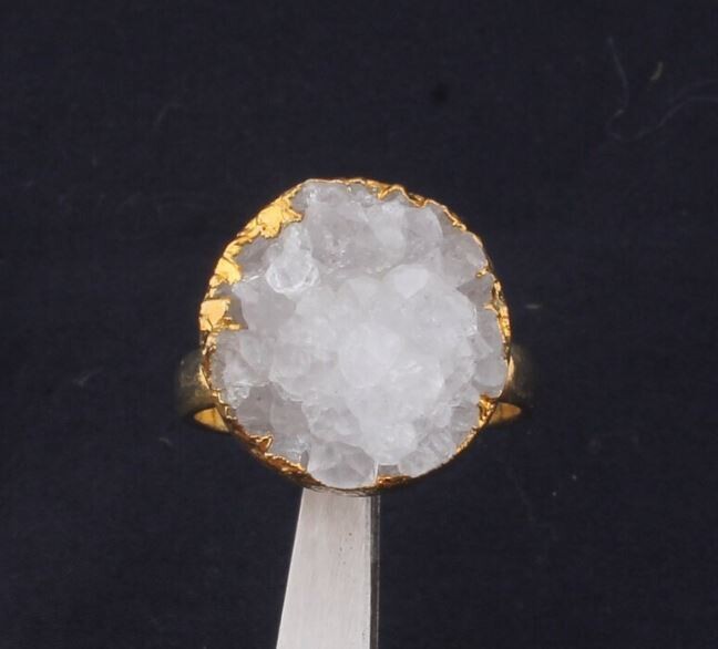 White Druzy Ring, Electroplated Druzy Stone Ring, 14k Gold Plated Ring, Gemstone Ring, Statement Ring, Gemstone Handmade Ring, Gift For Her