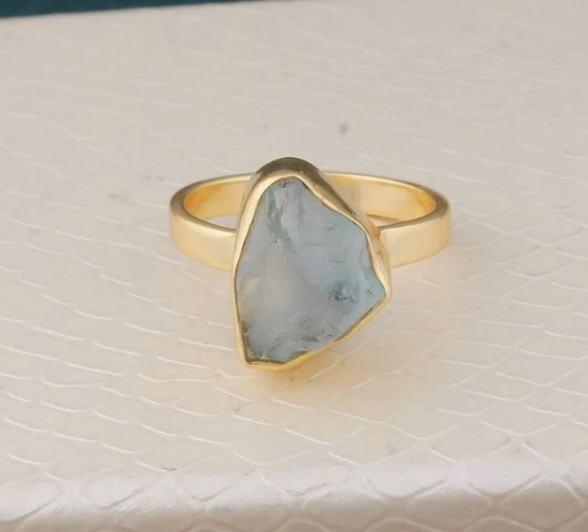 Raw Blue Topaz Stone Ring, Gold Plated Brass Ring, 14k Gold Plated Ring, Gemstone Ring, Statement Ring, Stone Handmade Ring, Gift For Her