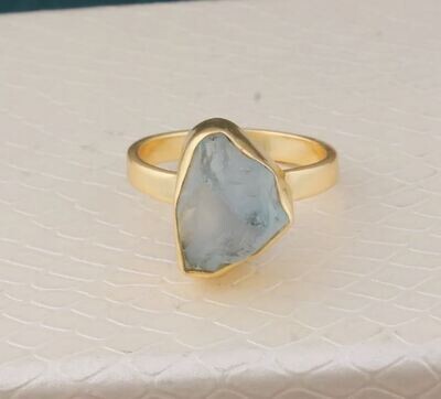 Raw Blue Topaz Stone Ring, Gold Plated Brass Ring, 14k Gold Plated Ring, Gemstone Ring, Statement Ring, Stone Handmade Ring, Gift For Her